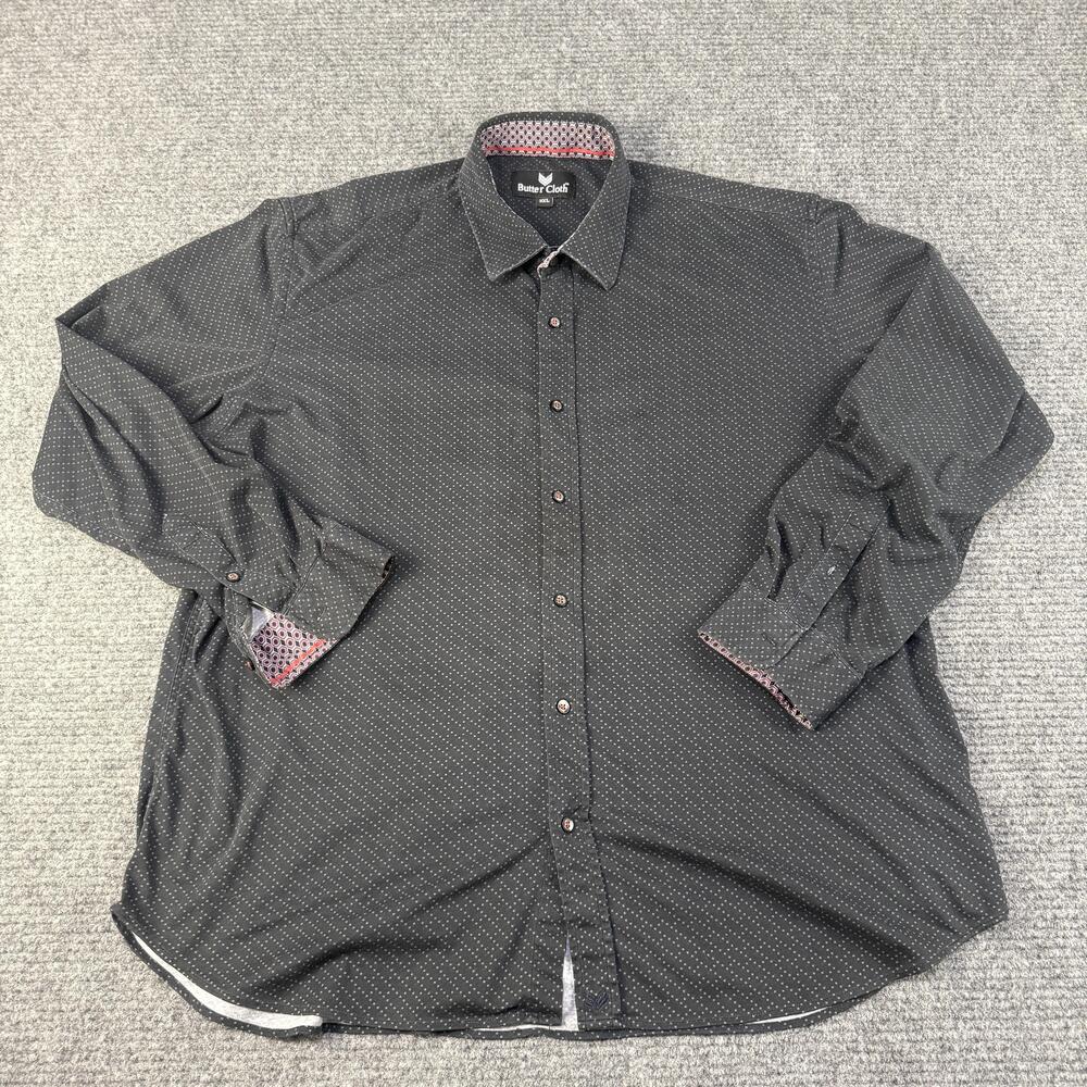 Butter Cloth Shirt Mens 3XL Black White Dot Long Sleeve Button Front Cotton